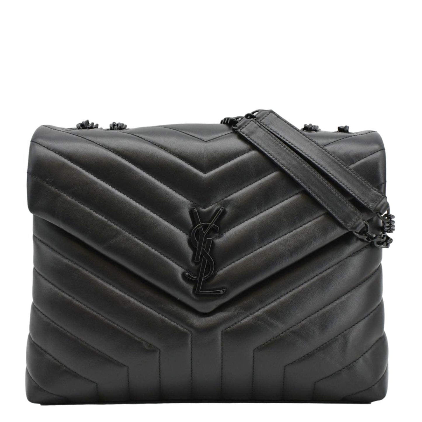 SAINT LAURENT Loulou Medium Quilted Leather Crossbody Bag Black