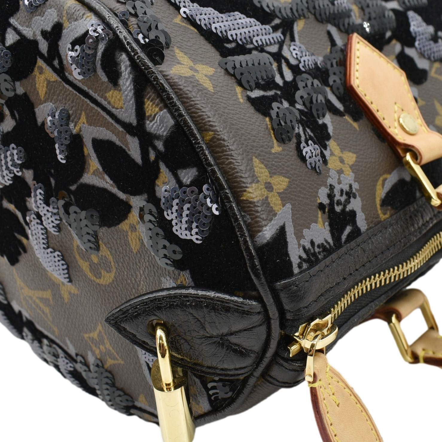 LOUIS VUITTON 30 Fleur De Jais Monogram Sequins Satchel Bag Black