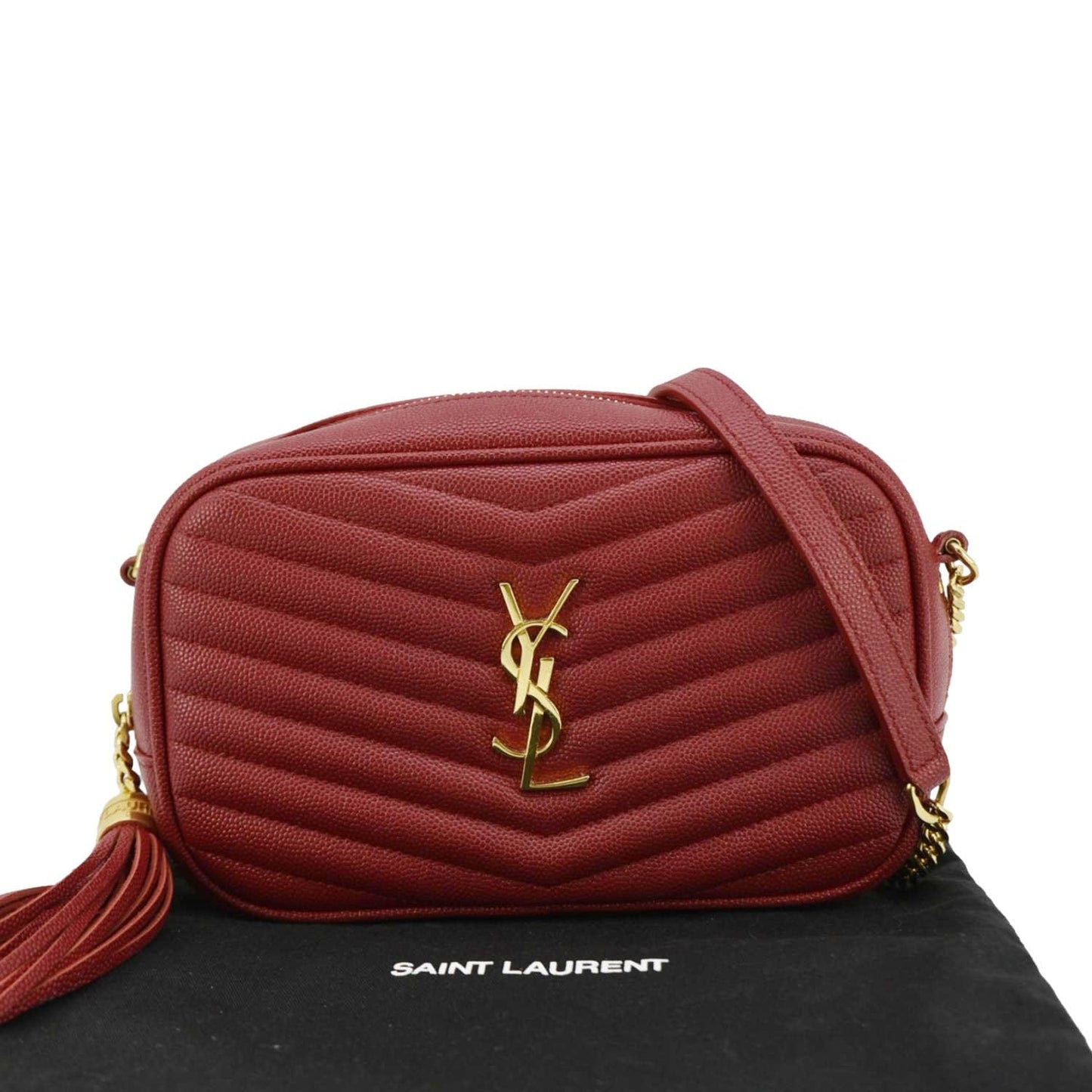 SAINT LAURENT Lou Quilted Leather Camera Crossbody Bag Red