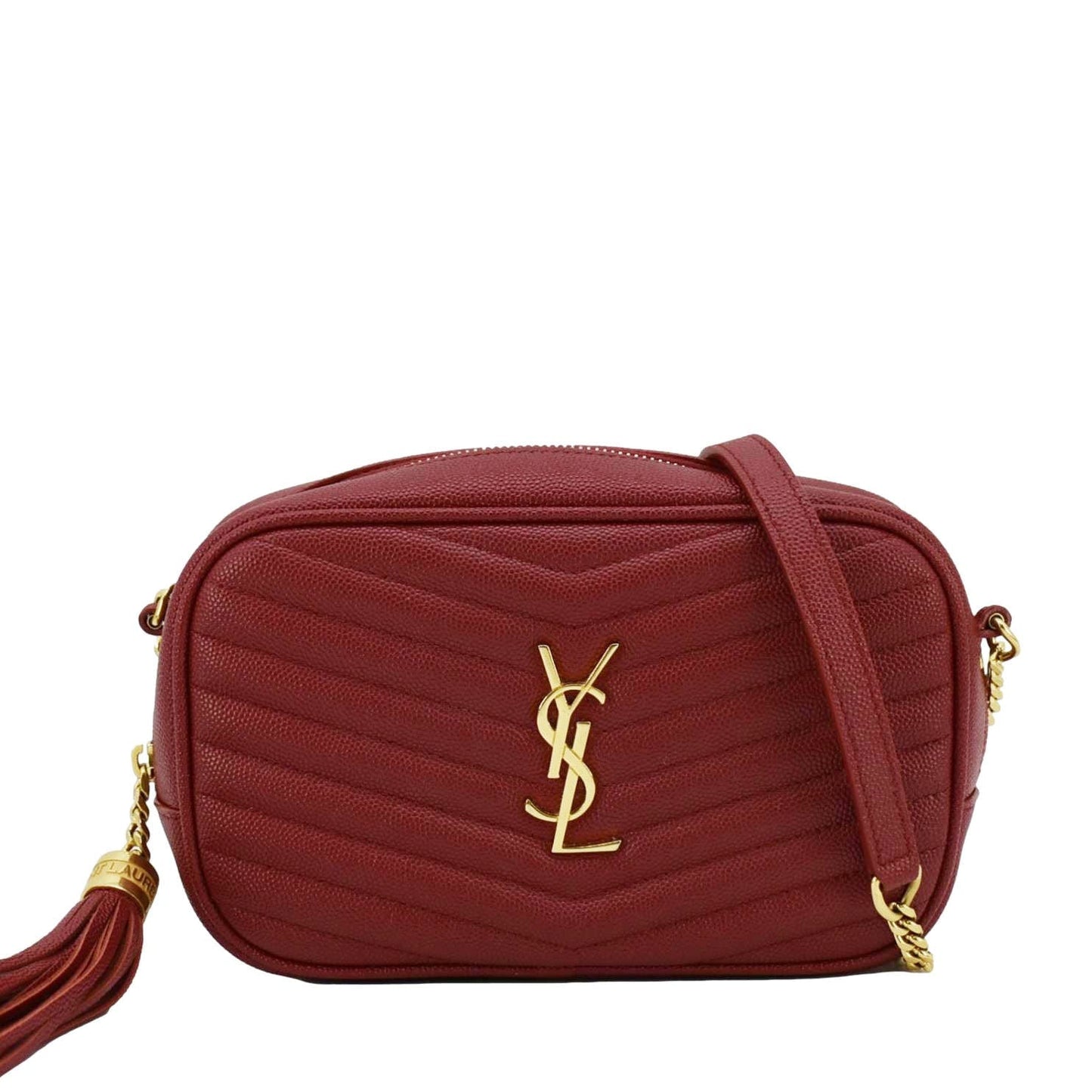 SAINT LAURENT Lou Quilted Leather Camera Crossbody Bag Red