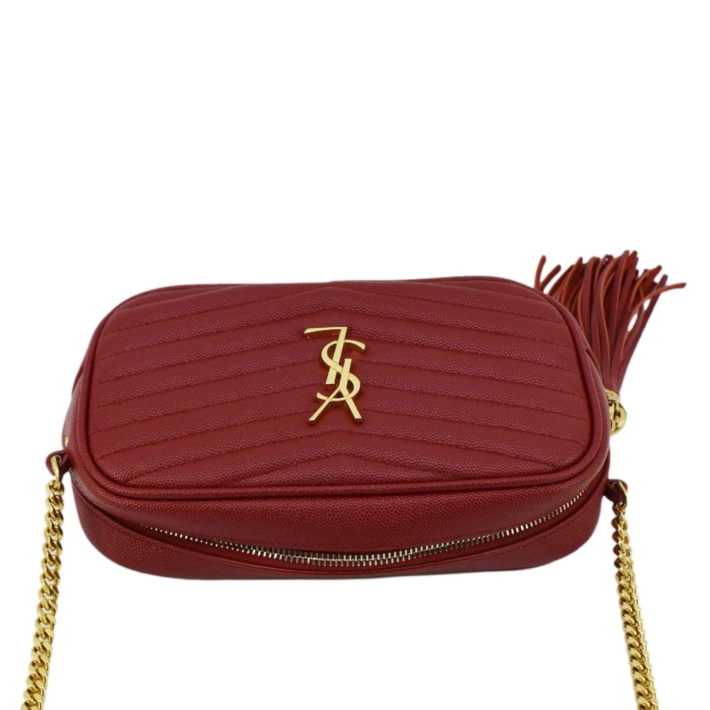 SAINT LAURENT Lou Quilted Leather Camera Crossbody Bag Red