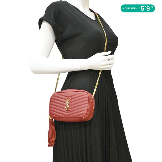 SAINT LAURENT Lou Quilted Leather Camera Crossbody Bag Red