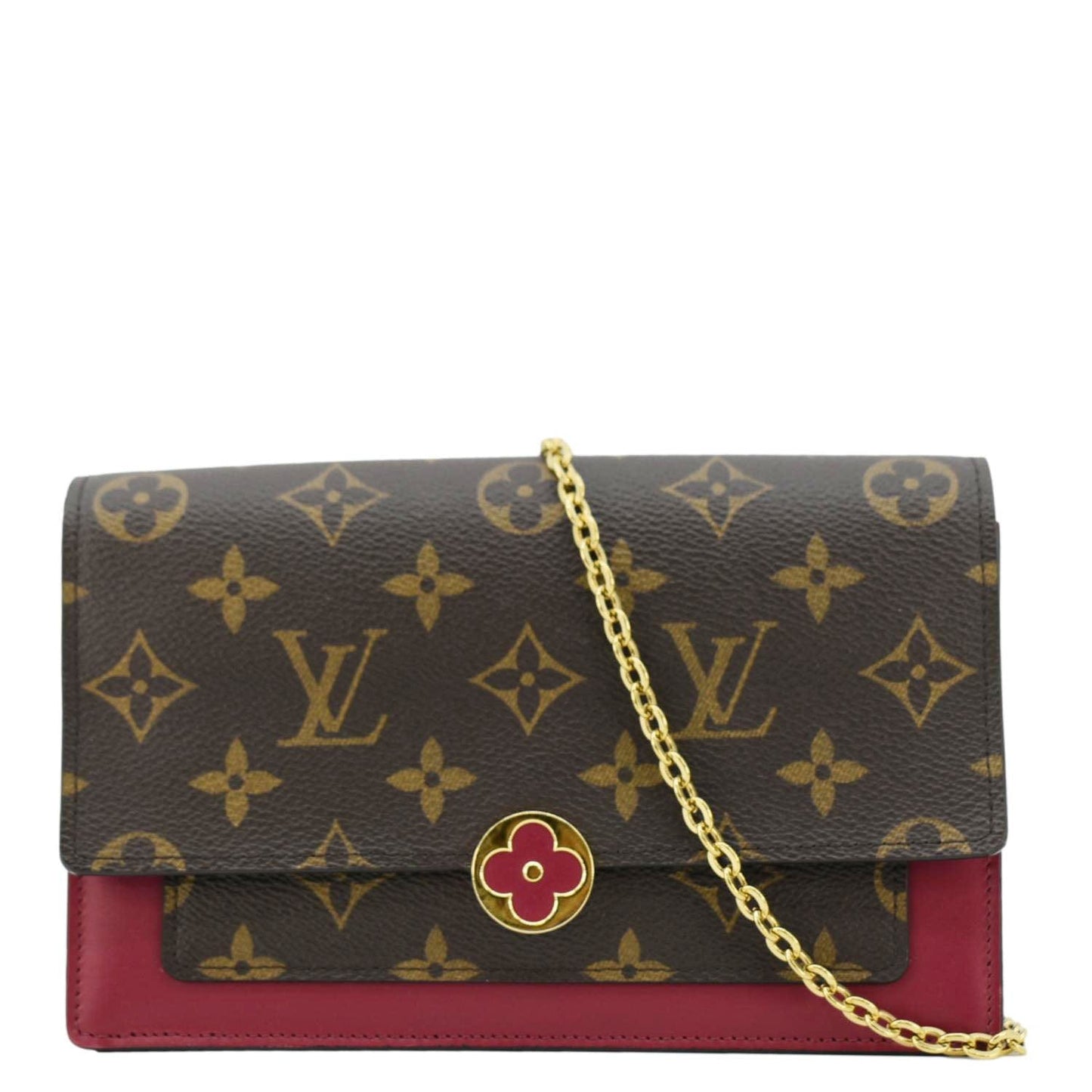 LOUIS VUITTON Flore Monogram Canvas Chain Wallet Shoulder Bag Fuchsia