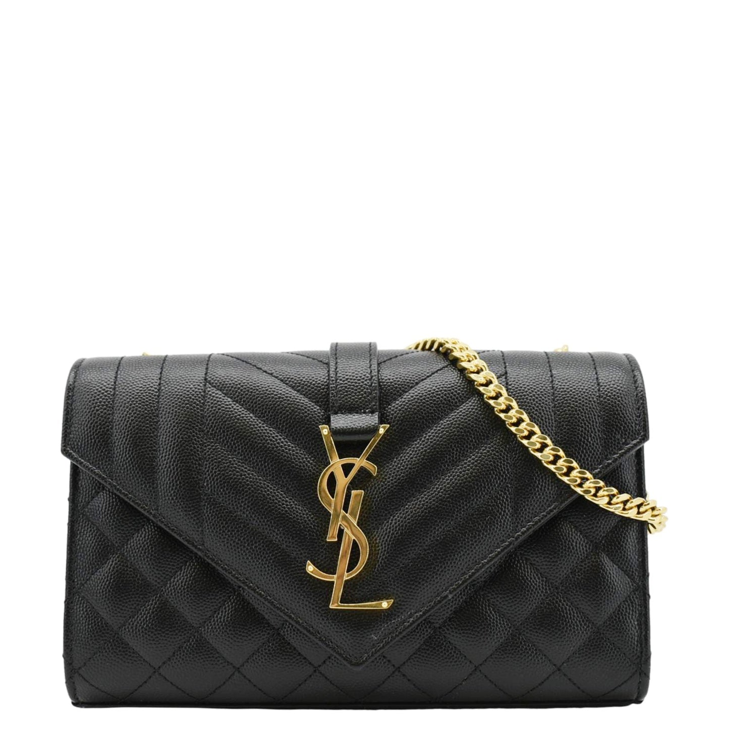 SAINT LAURENT Envelope Leather Chain Crossbody Bag Small Black