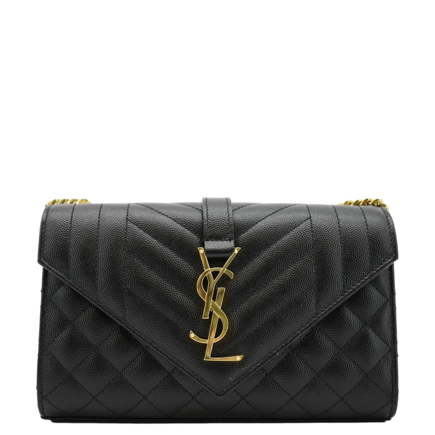 SAINT LAURENT Envelope Leather Chain Crossbody Bag Small Black