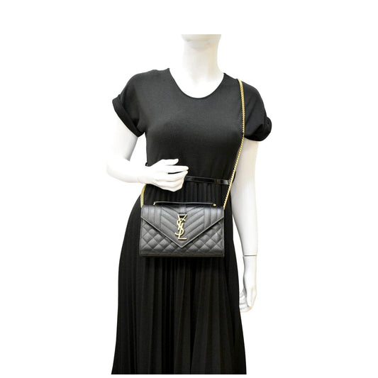 SAINT LAURENT Envelope Leather Chain Crossbody Bag Small Black