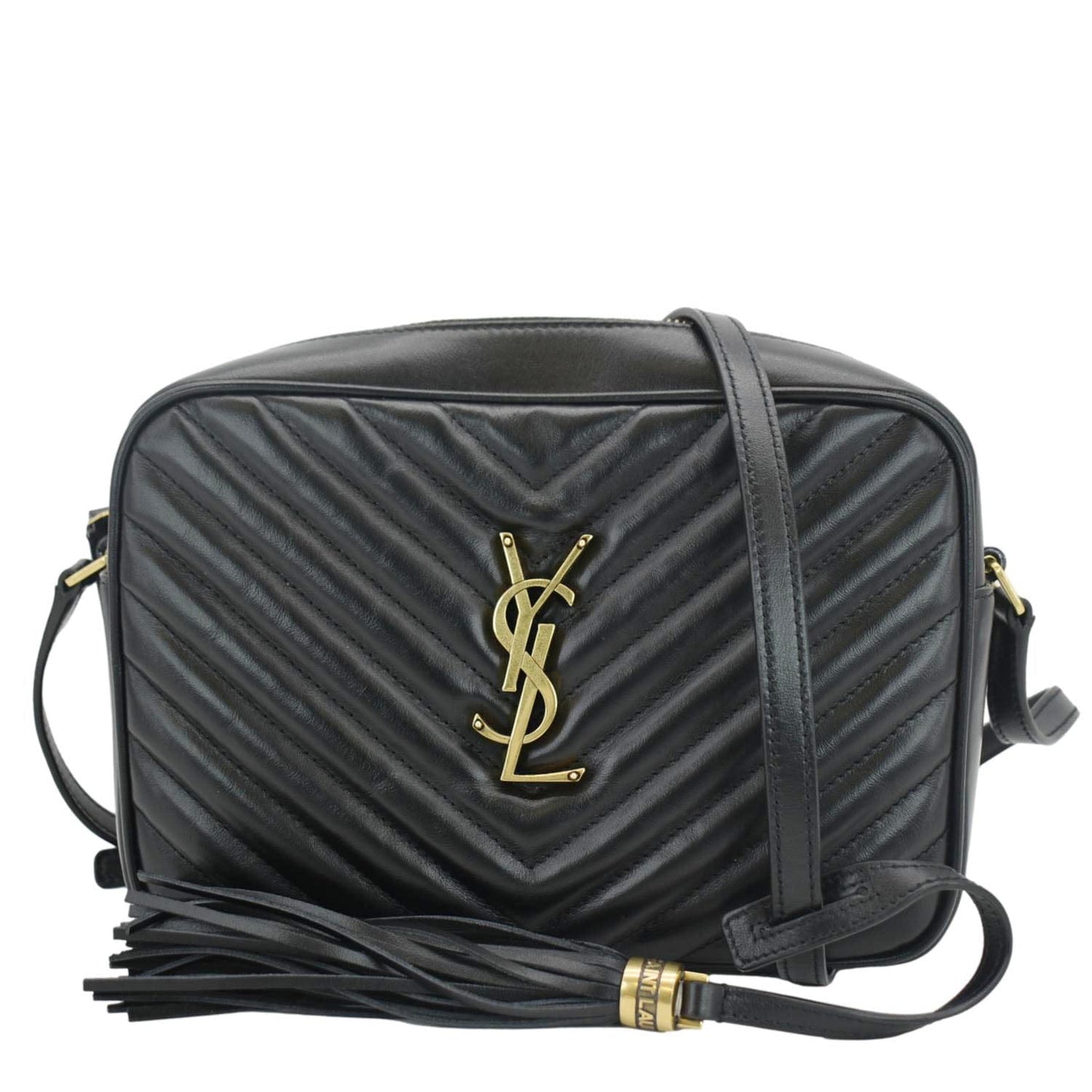 SAINT LAURENT Lou Camera Chevron Leather Crossbody Bag Black