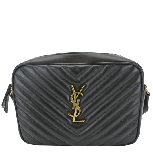 SAINT LAURENT Lou Camera Chevron Leather Crossbody Bag Black