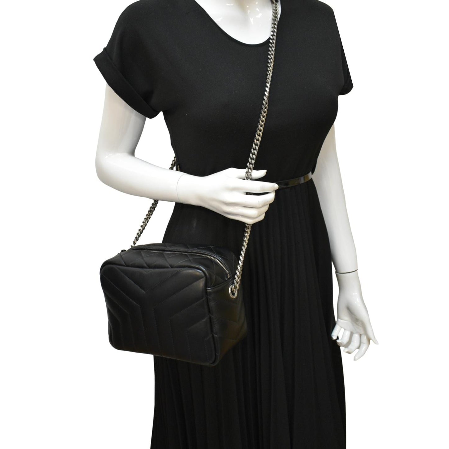SAINT LAURENT LouLou Bowling Small Quilted Monogram Crossbody Bag Black