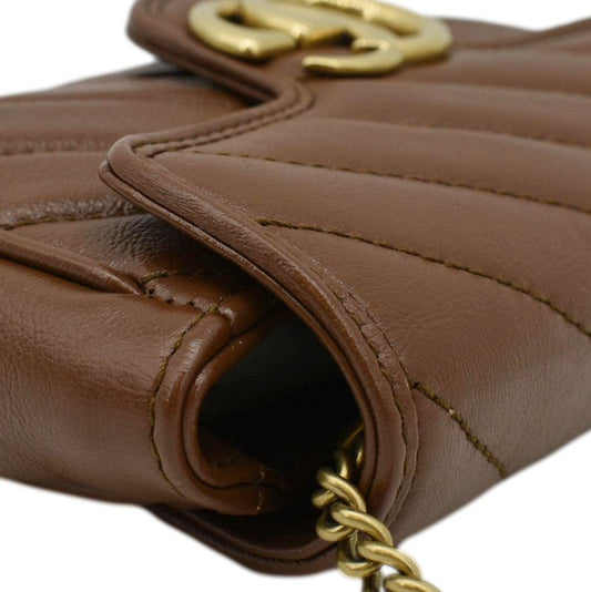 GUCCI GG Marmont Super Mini Matelasse Leather Shoulder Bag Brown 476433