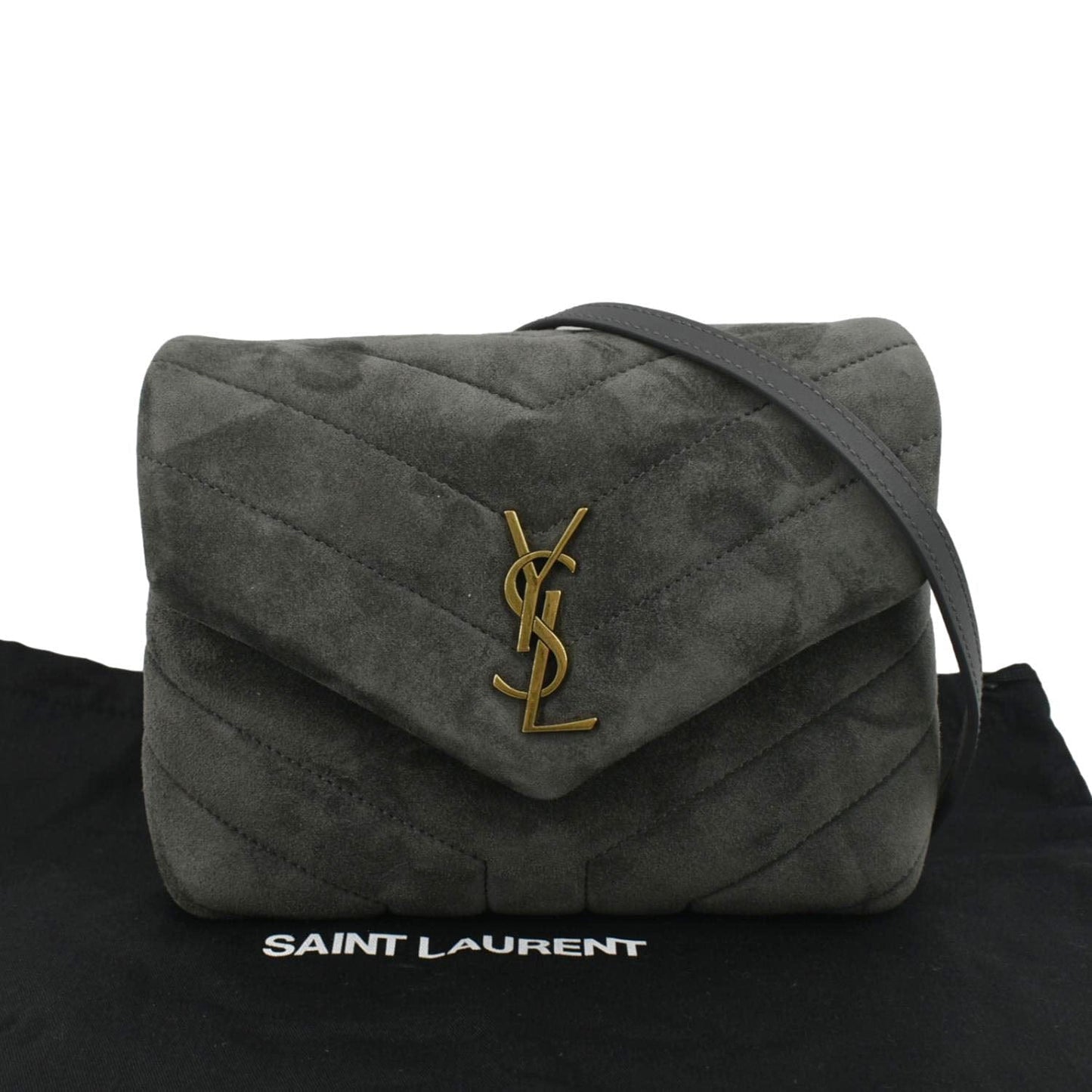 SAINT LAURENT Loulou Toy Suede Crossbody Bag Gray