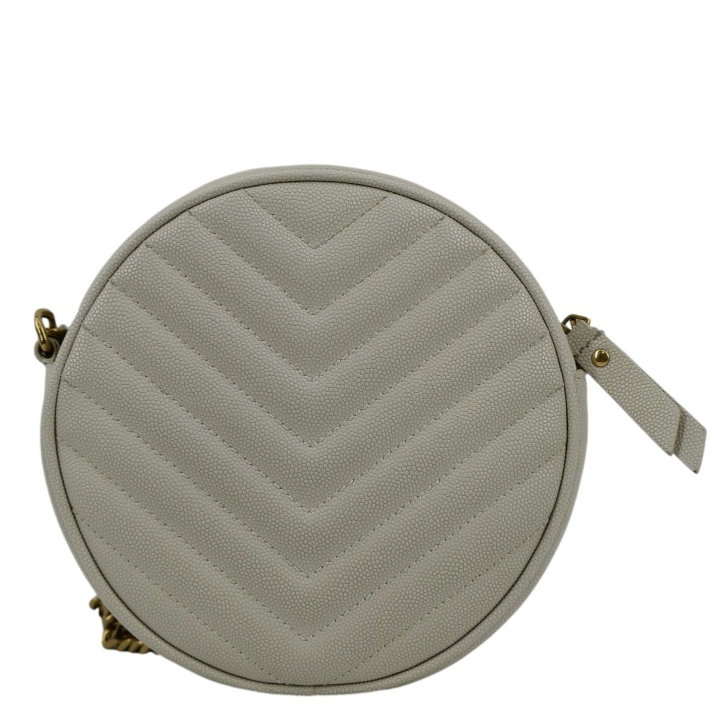 SAINT LAURENT Vinyle Round Chevron Leather Camera Crossbody Bag Grey