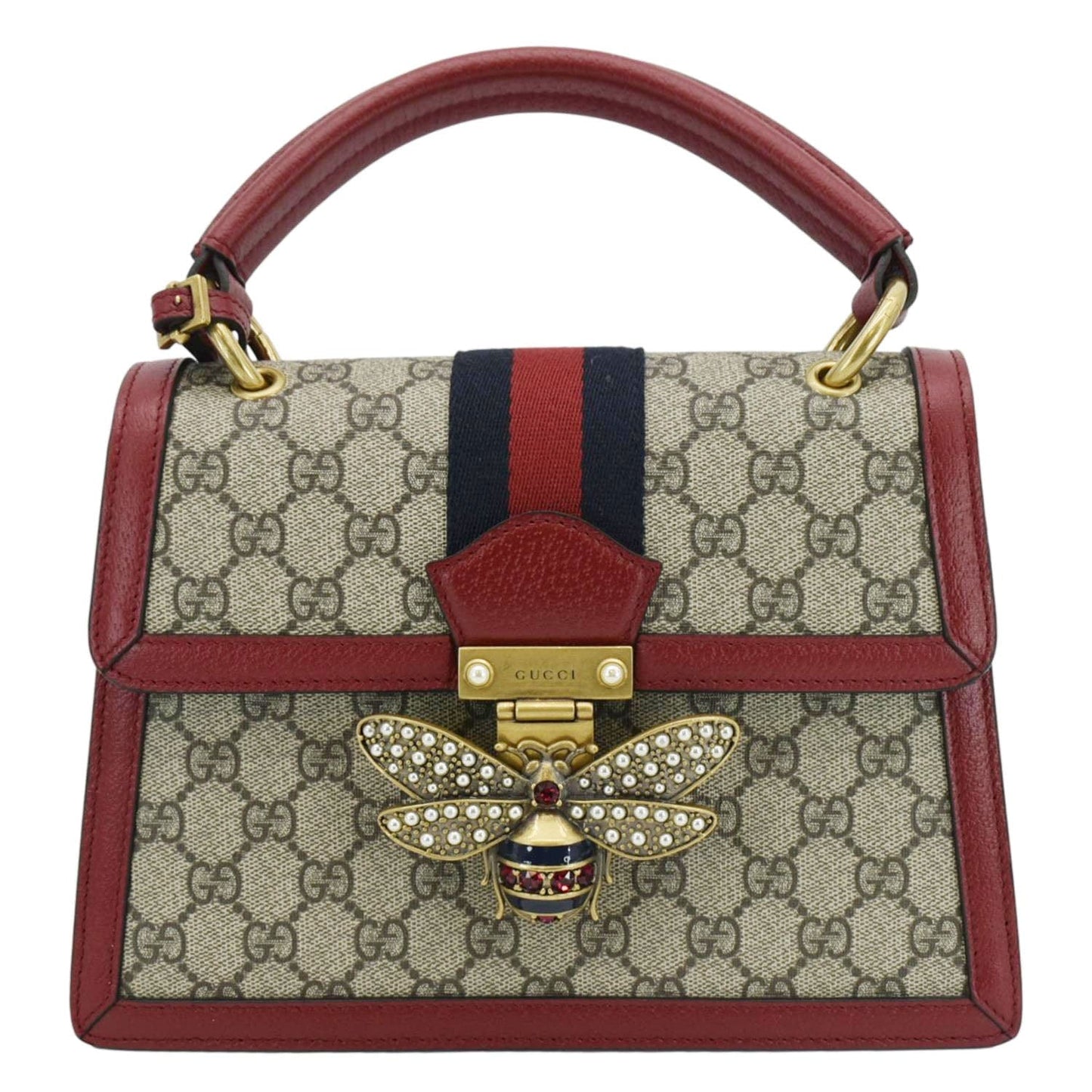 GUCCI Queen Margaret Bee GG Supreme Canvas Shoulder Bag Red 476541