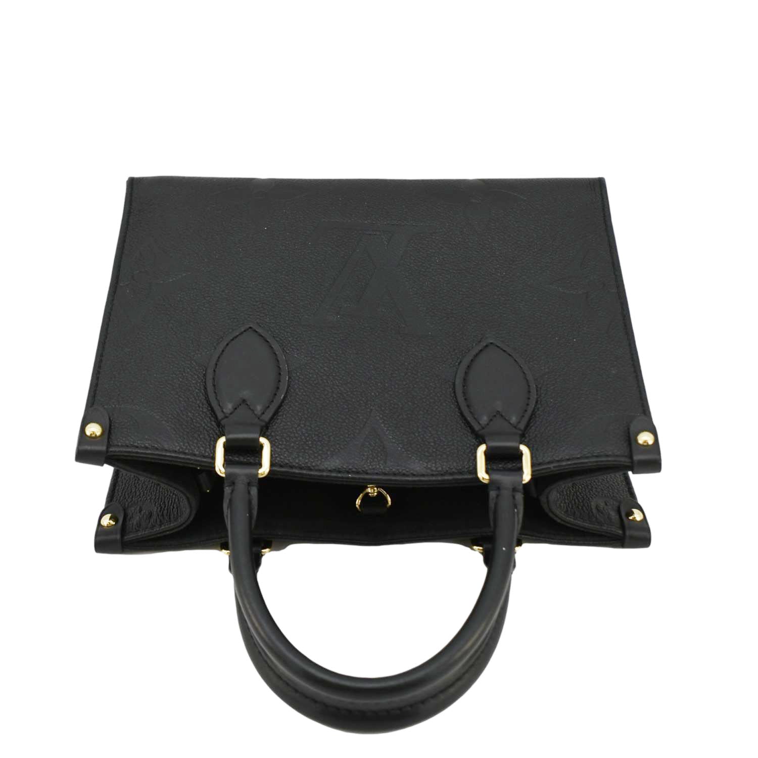 LOUIS VUITTON Onthego PM Monogram Empreinte Leather Tote Shoulder Bag Black