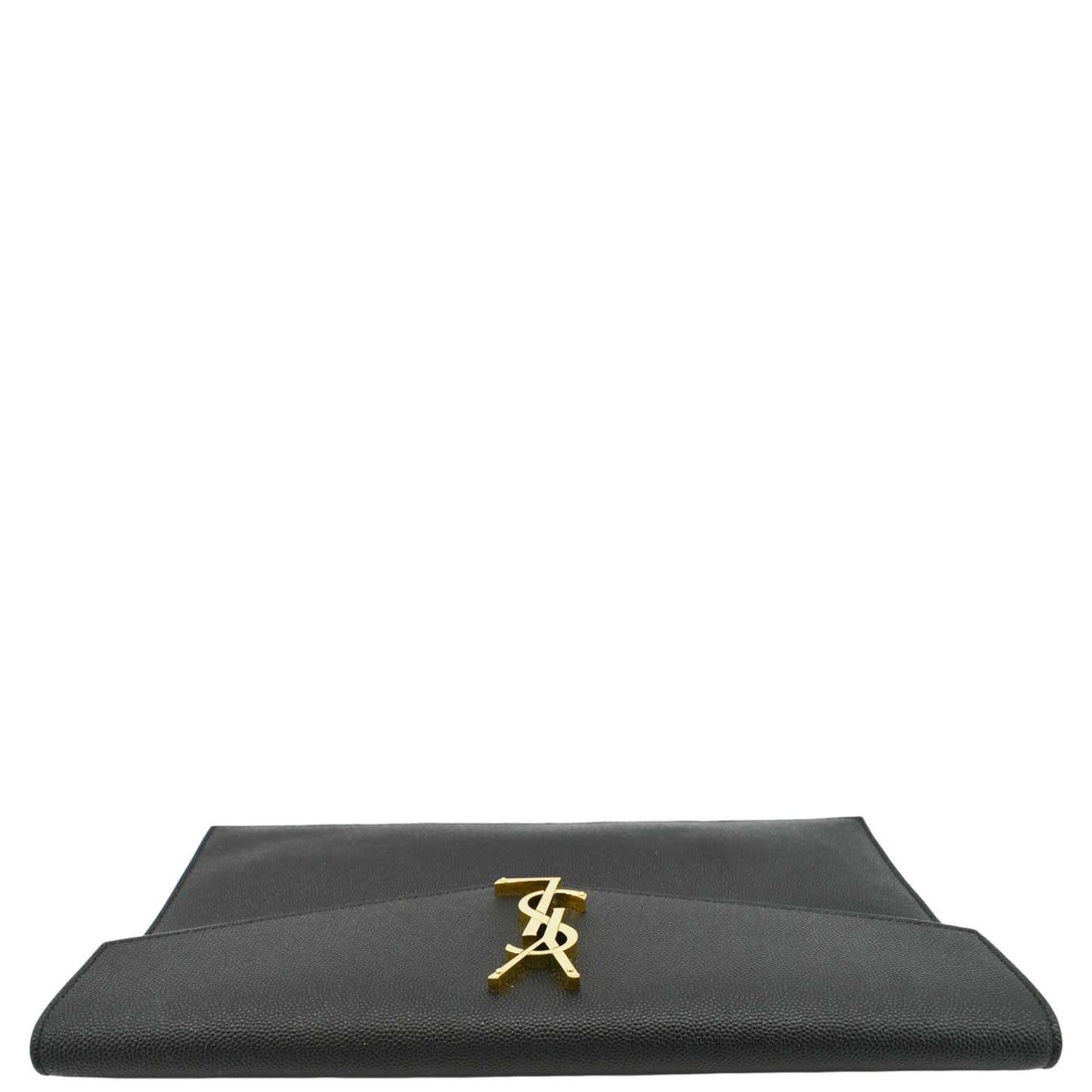SAINT LAURENT Uptown Envelope Grain De Poudre Leather Clutch Black