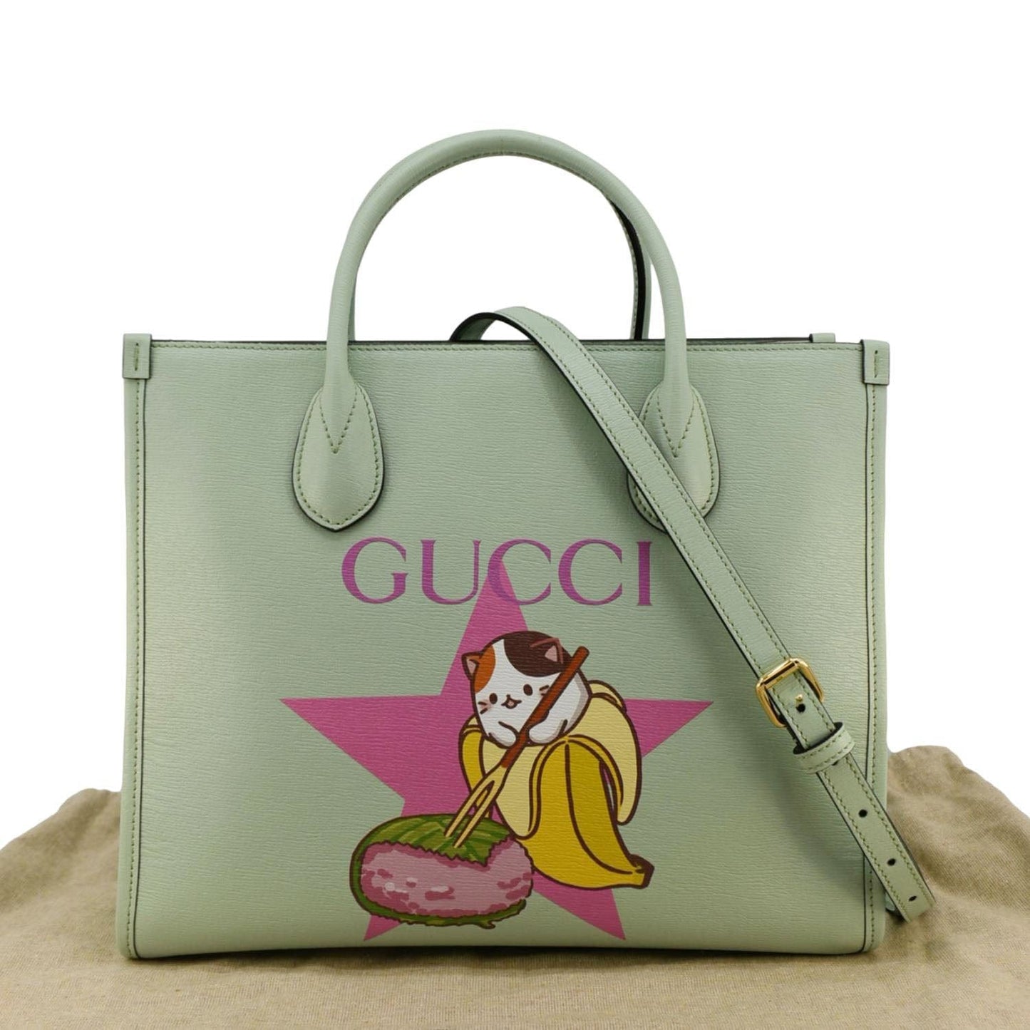 GUCCI Baya Print Small Leater Tote Bag Green 659983