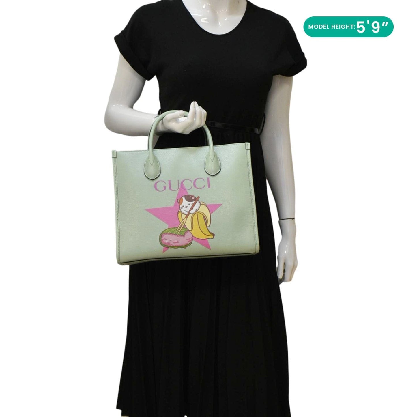 GUCCI Baya Print Small Leater Tote Bag Green 659983