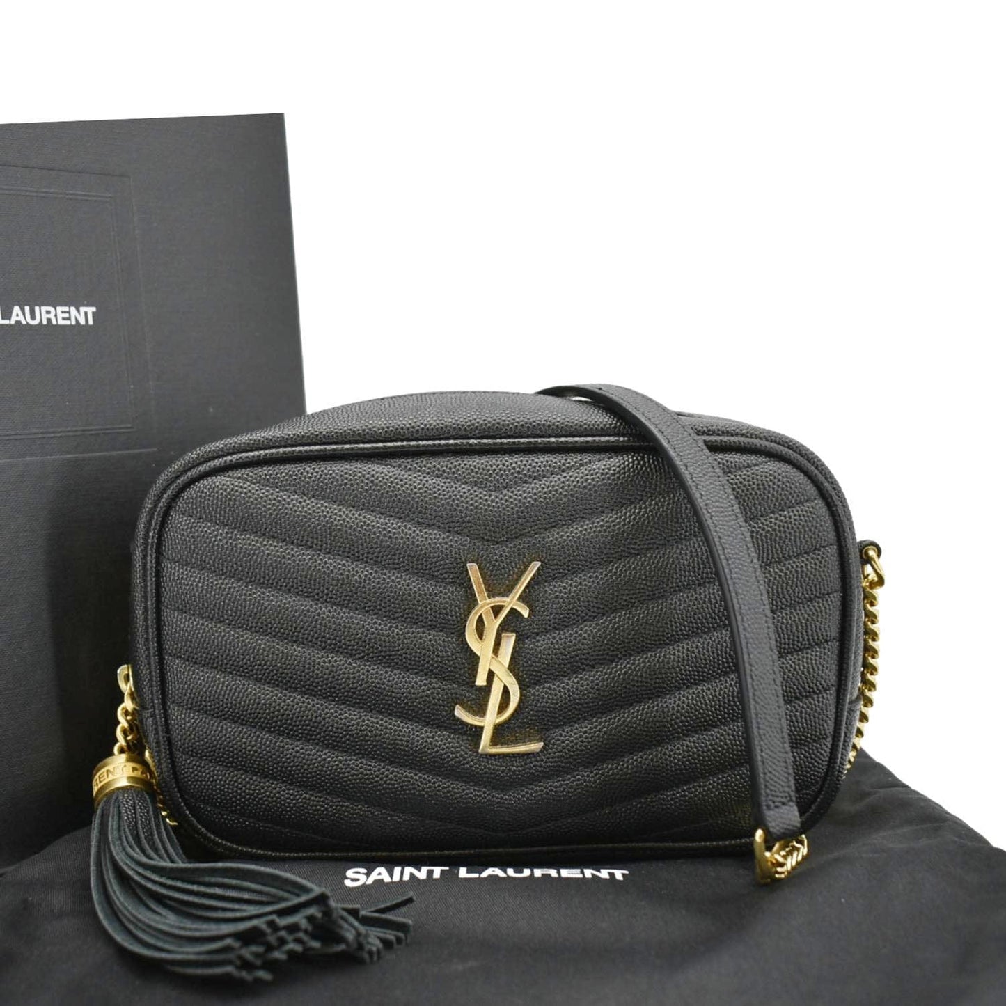 SAINT LAURENT Lou Mini Chevron Leather Camera Crossbody Bag Black
