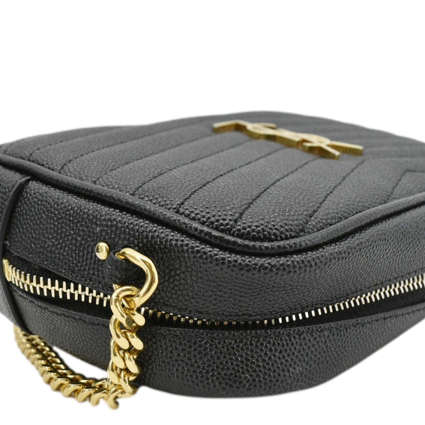 SAINT LAURENT Lou Mini Chevron Leather Camera Crossbody Bag Black