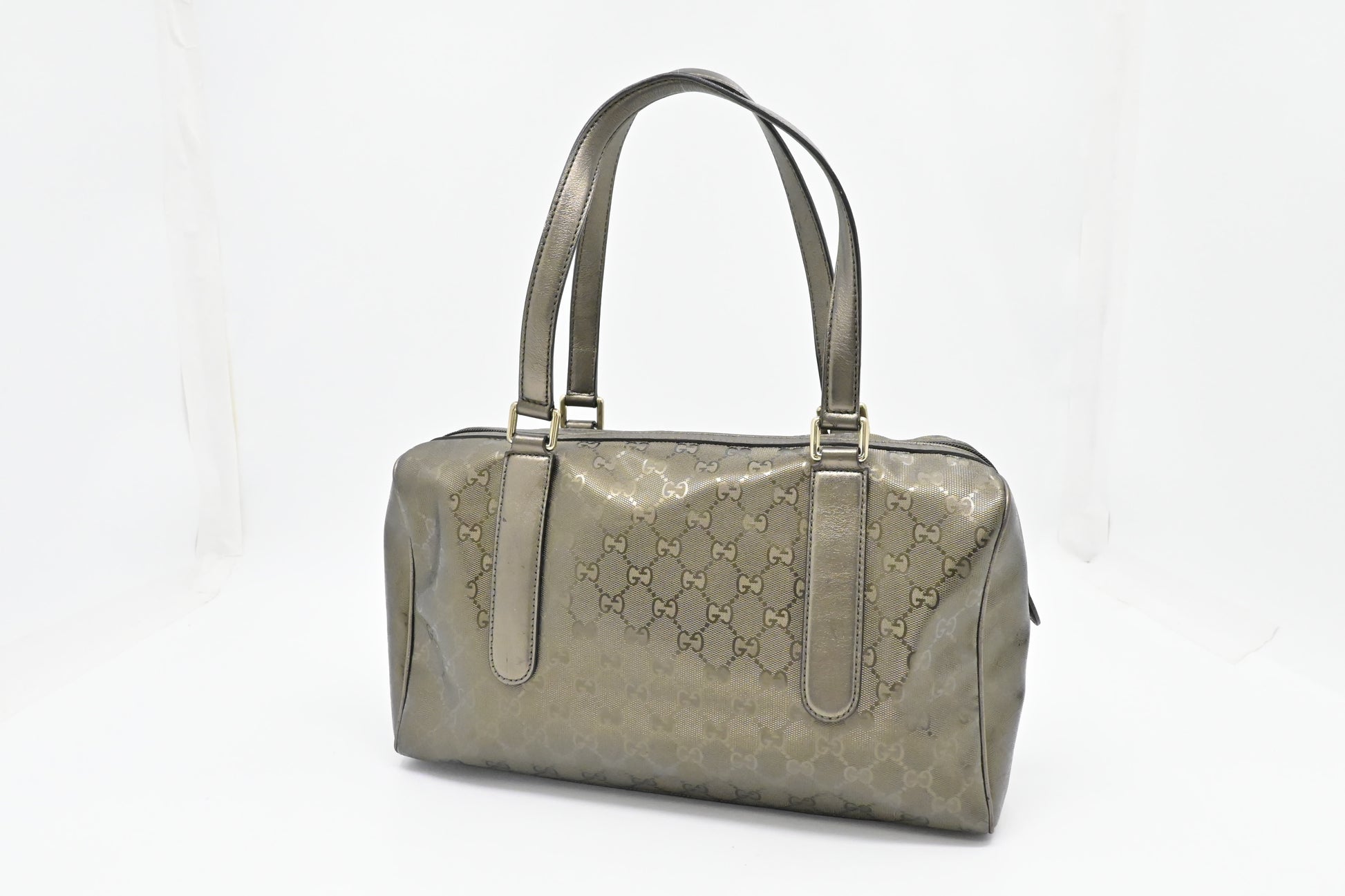 Gucci Boston Bag in Pewter Imprime Canvas