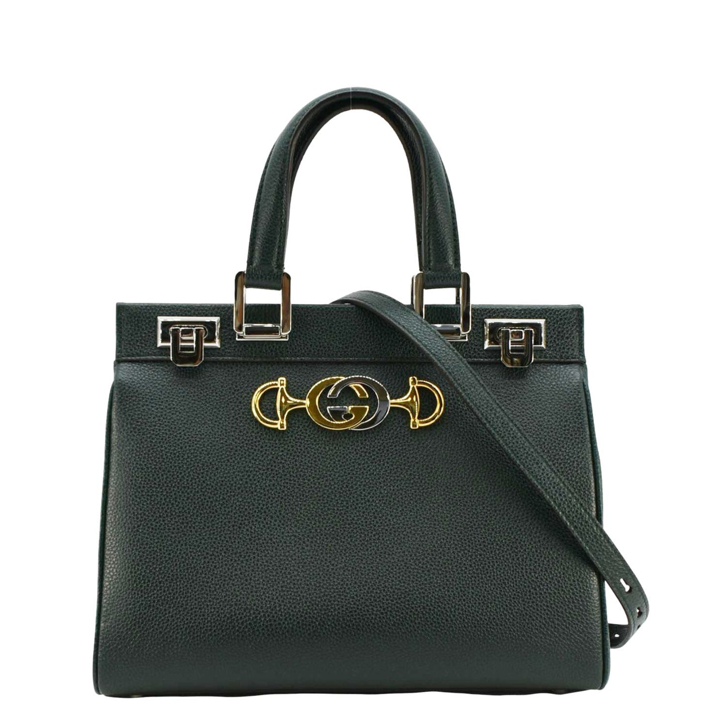 GUCCI Zumi Small Leather Top Handle Shoulder Bag Green