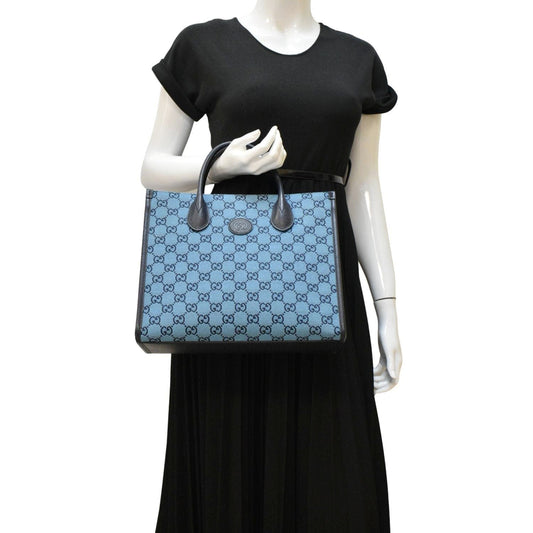 GUCCI Interlocking GG Supreme Canvas Tote Bag Blue 659983