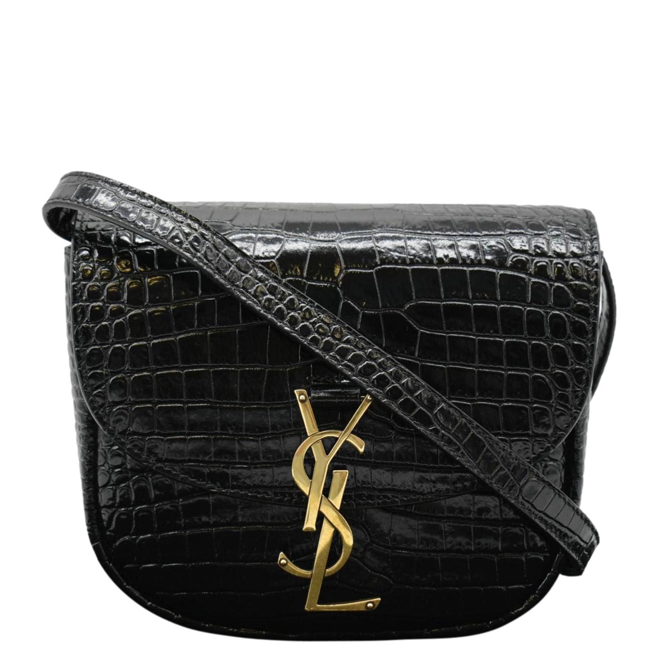 SAINT LAURENT Kaia Small Embossed Leather Satchel Bag Black