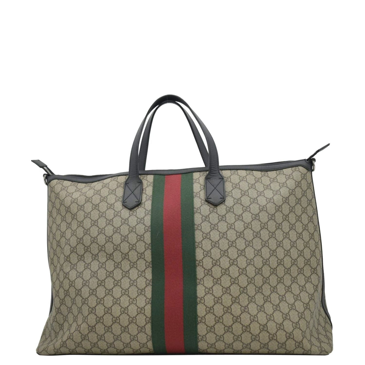GUCCI Large Zippered GG Supreme Canvas Web Duffle Bag Beige 353406