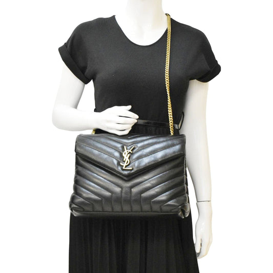 SAINT LAURENT Loulou Medium Quilted Leather Crossbody Bag Black