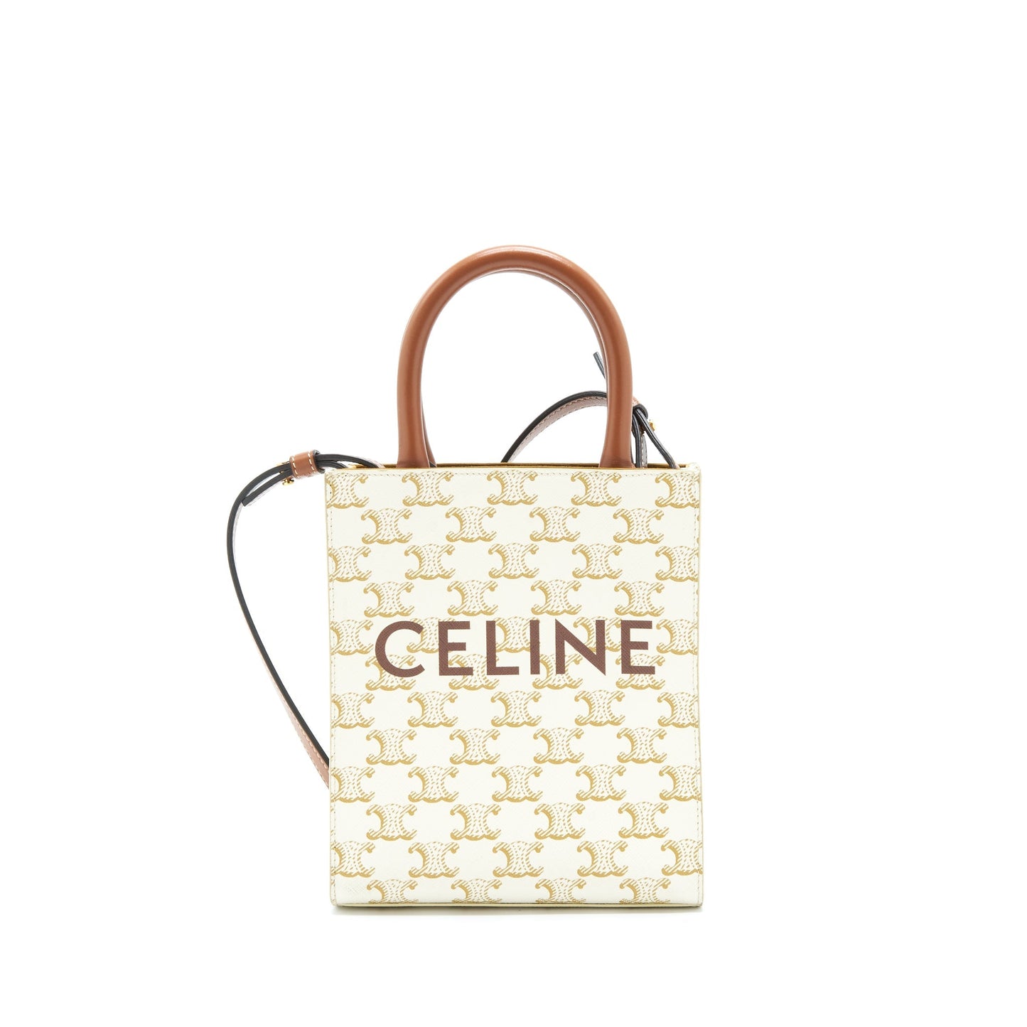 Celine Mini Vertical Tote Cabas In Triomphe Canvas/Calfskin White