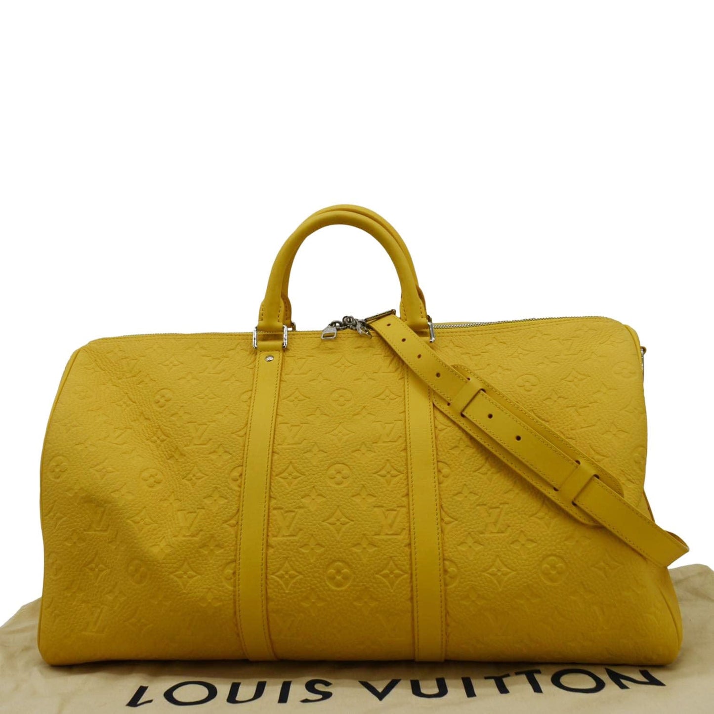 LOUIS VUITTON Keepall 50 Bandouliere Monogram Taurillon Leather Travel Bag Yellow
