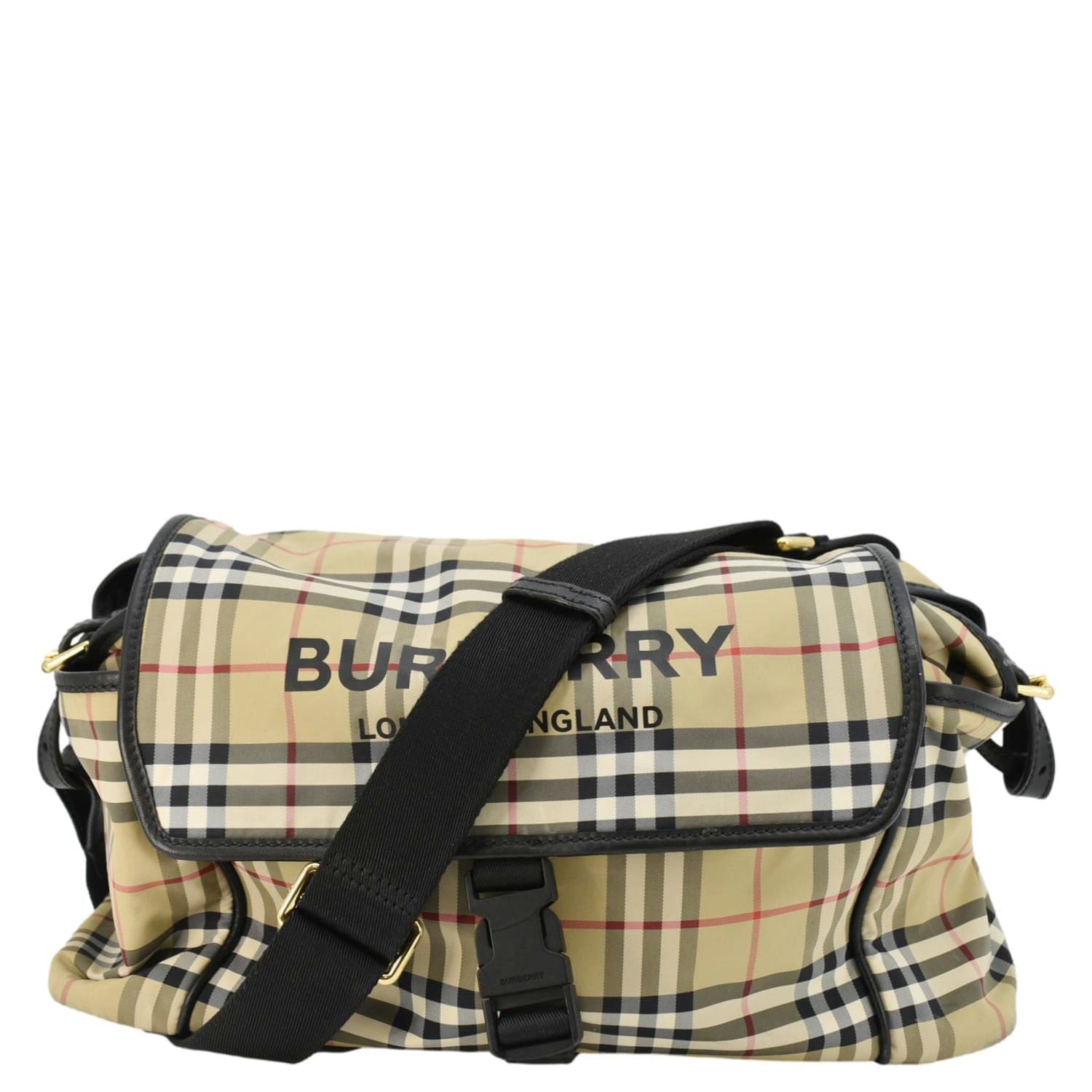 Burberry Check Flap Nylon Diaper Bag Beige