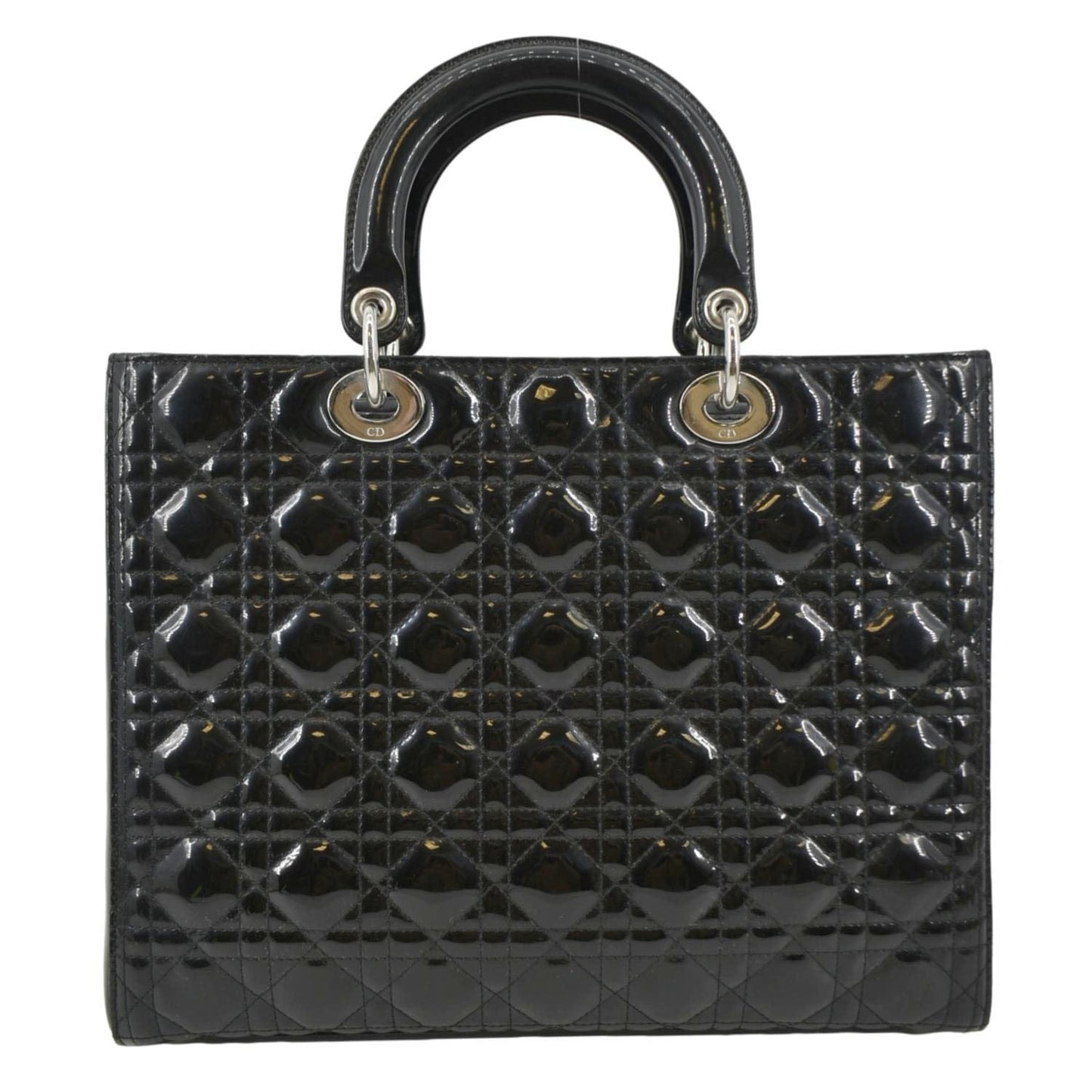 CHRISTIAN DIOR Lady Dior Large Quilted Patent Leather Shoulder Bag Black