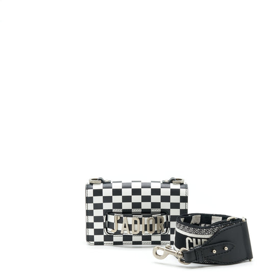 Dior Mini Jâadior Flap Purse Black/ White With Wide Shoulder Strap