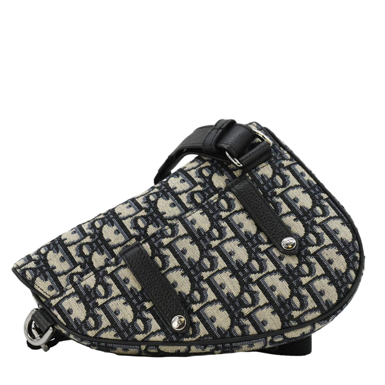 CHRISTIAN DIOR Saddle Oblique Jacquard Belt Crossbody Bag Navy Blue