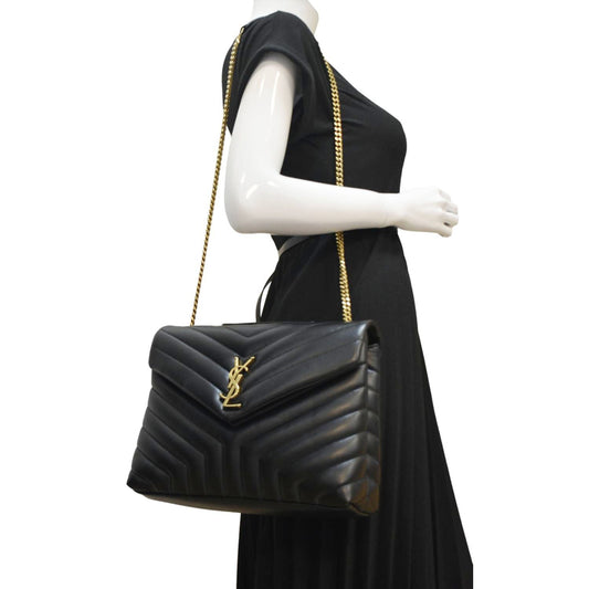 SAINT LAURENT Loulou Medium Quilted Leather Crossbody Bag Black