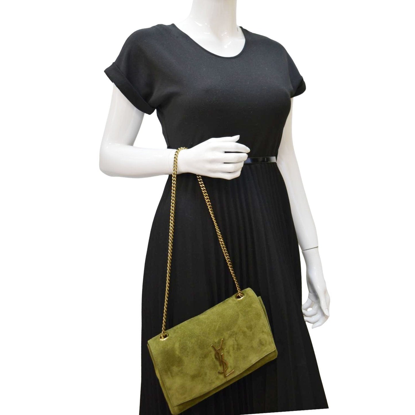 SAINT LAURENT Kate Reversible Suede Shoulder Bag Grassy Green
