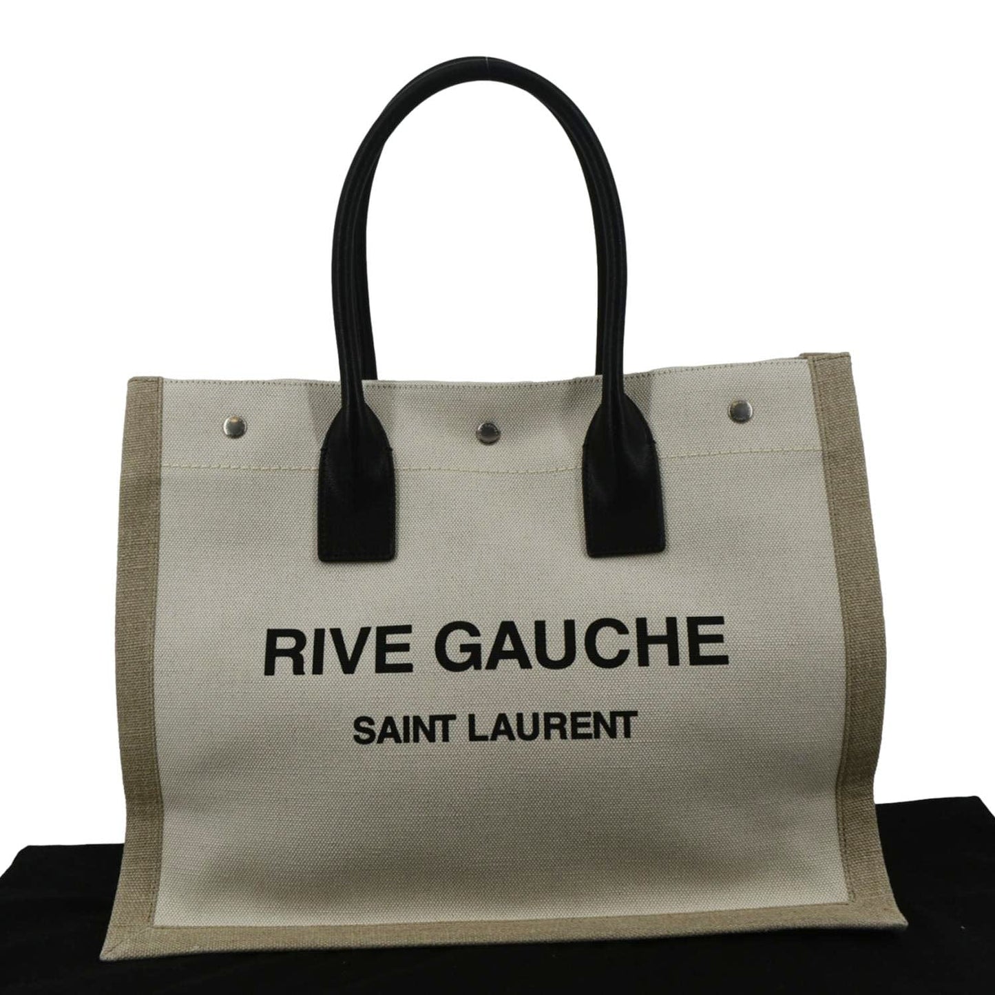 SAINT LAURENT Rive Gauche Small Linen Leather Tote Griege