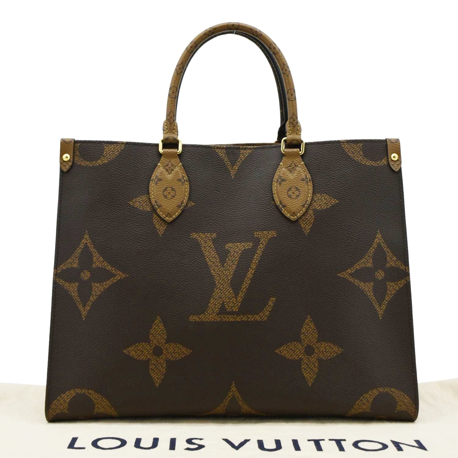 LOUIS VUITTON Onthego MM Giant Monogram Reverse Canvas Tote Bag Brown