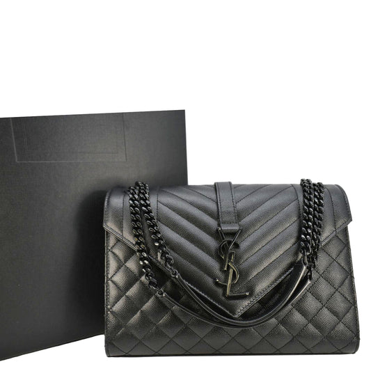 SAINT LAURENT Envelope Medium Mixed Matelasse Leather Shoulder Bag Black