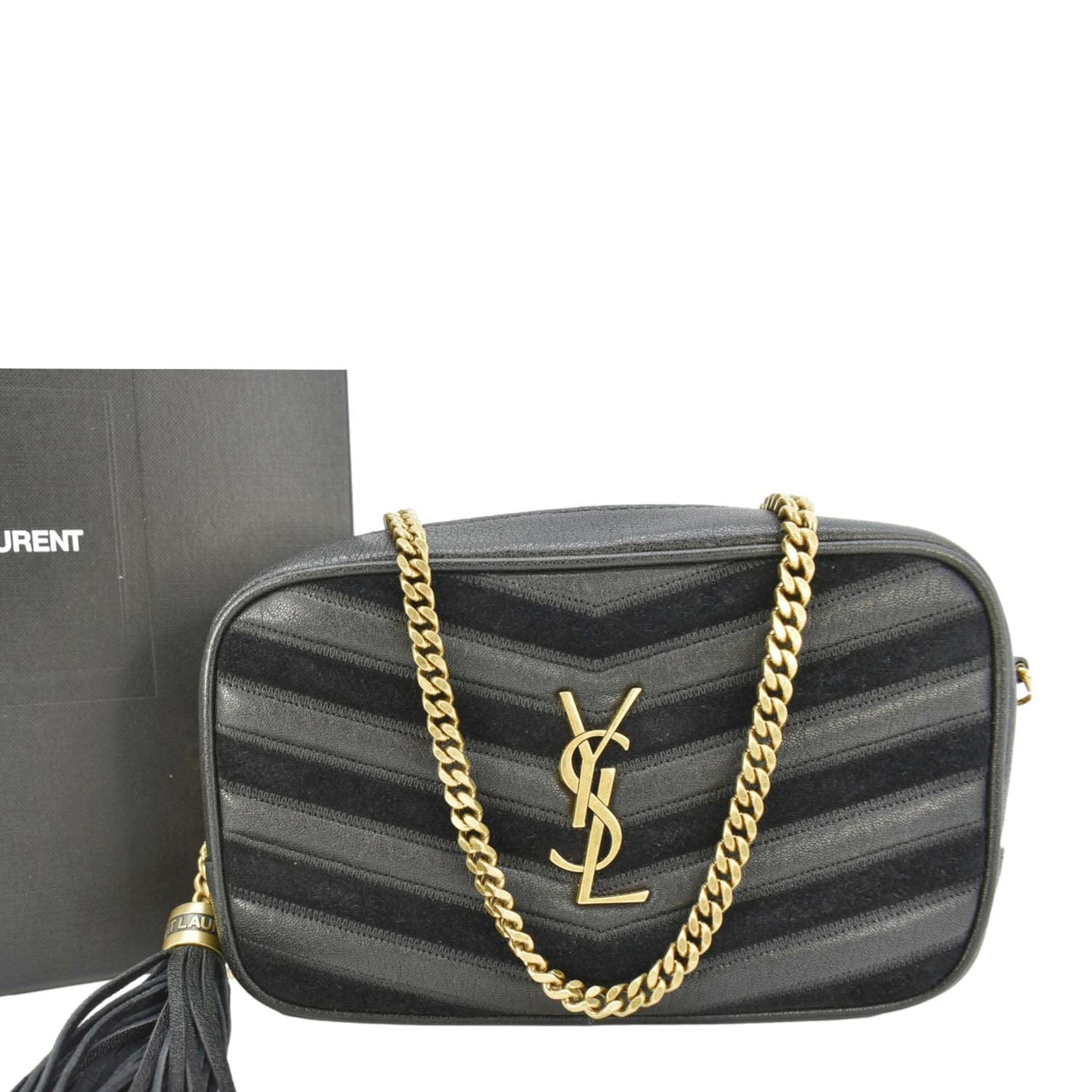 SAINT LAURENT Lou Camera Chevron Leather Crossbody Bag Black