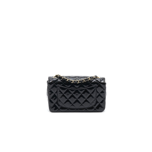 Chanel Mini Rectangular Flap Bag Patent Leather Black with L