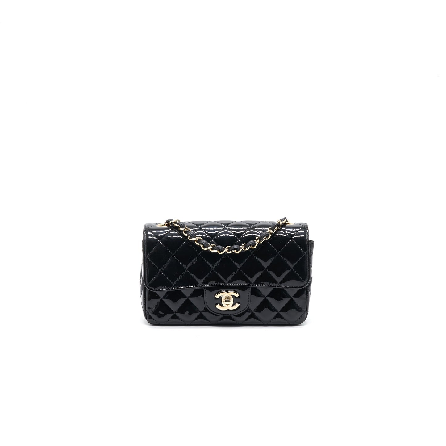 Chanel Mini Rectangular Flap Bag Patent Leather Black with L