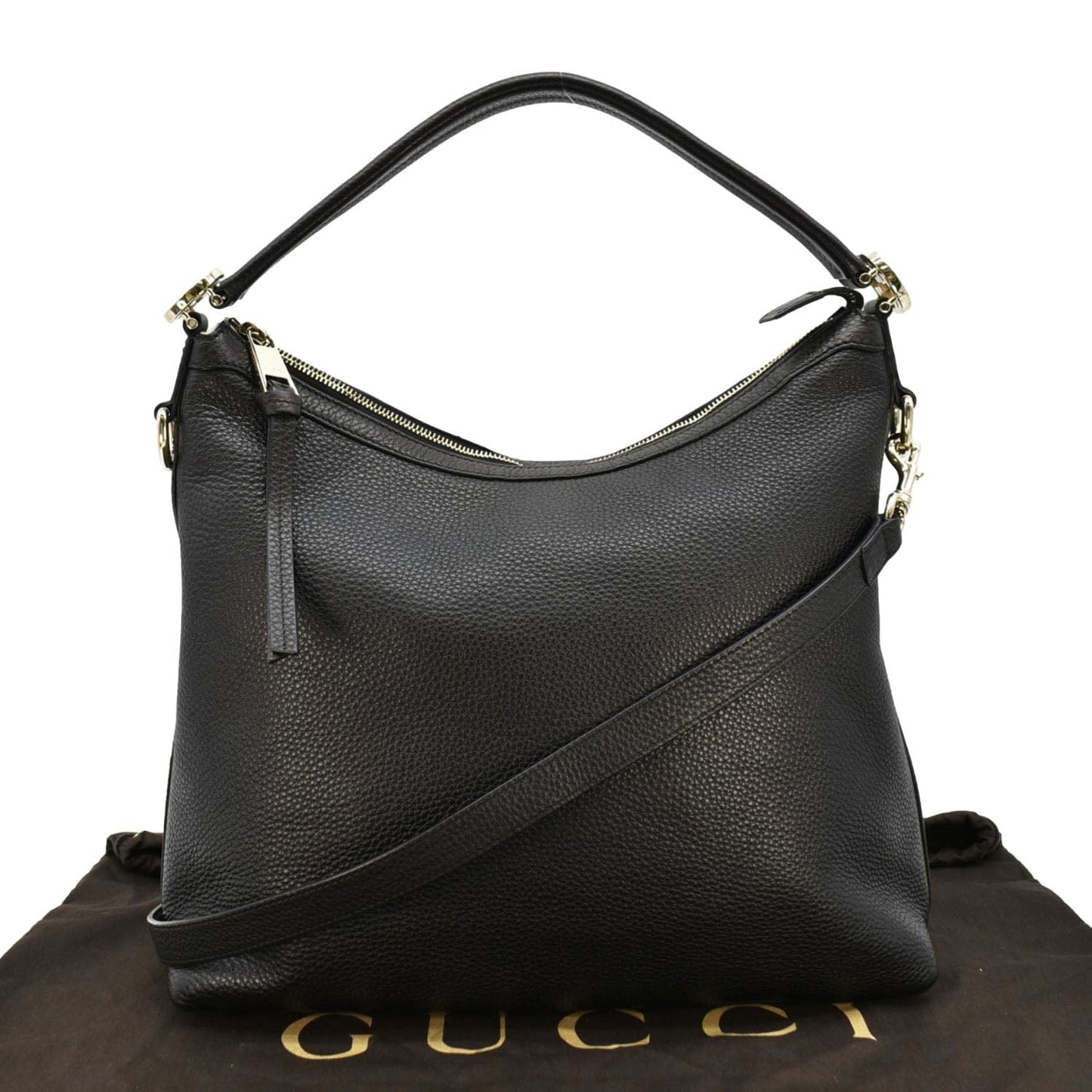 GUCCI Miss GG Pebbled Calfskin Leather Hobo Bag Black 326514