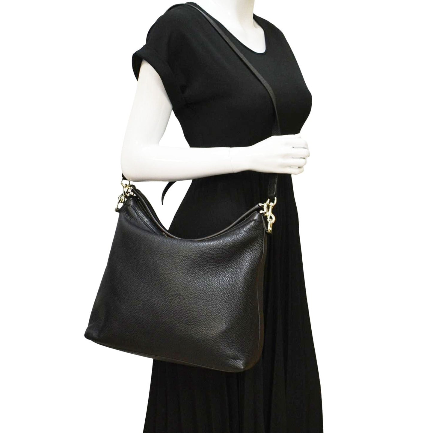 GUCCI Miss GG Pebbled Calfskin Leather Hobo Bag Black 326514