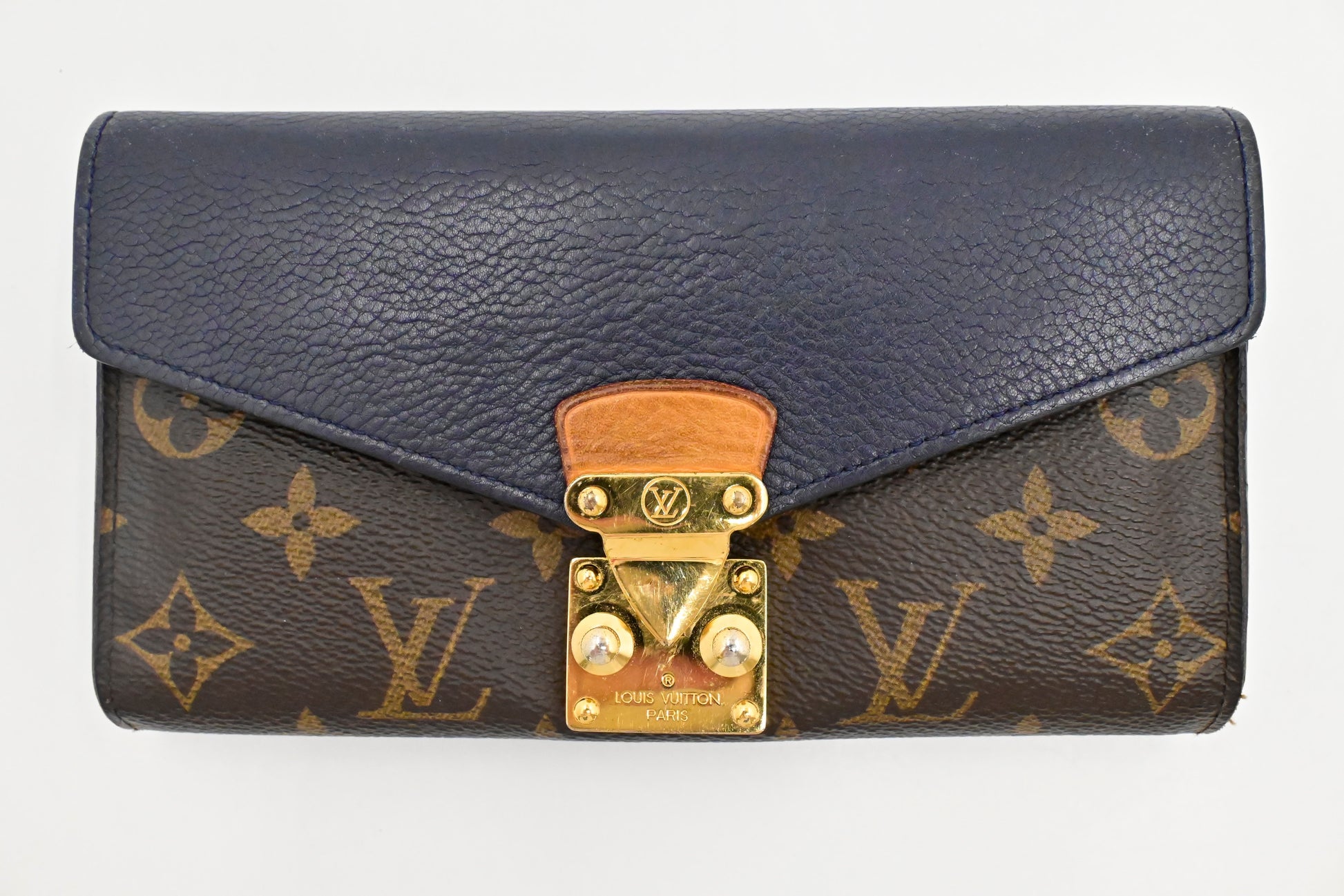 Louis Vuitton Pallas Wallet in Monogram Canvas and Navy Blue Leather