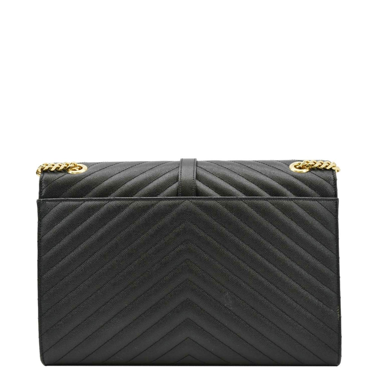SAINT LAURENT Large Envelope Leather Chain Shoulder Bag Black