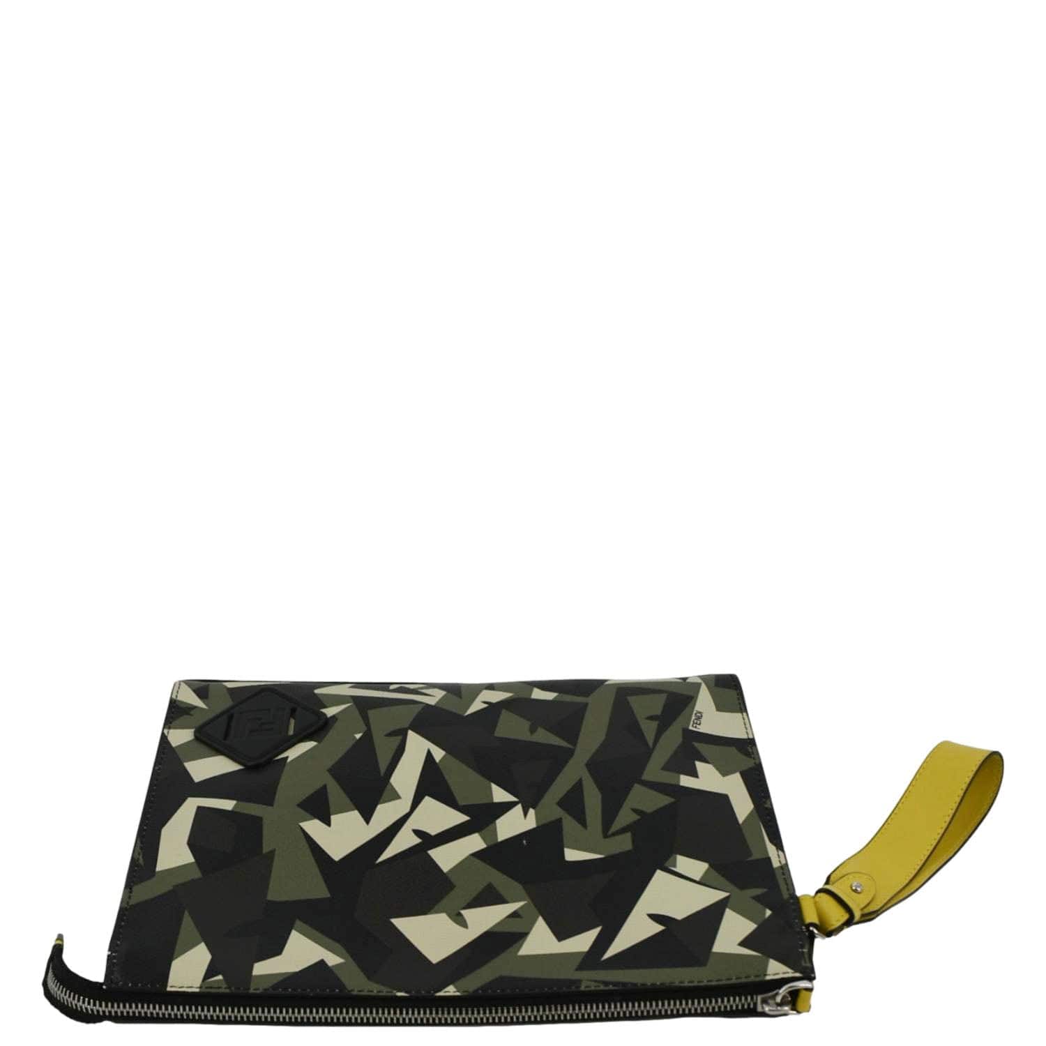 FENDI Leather Clutch Zip Pouch Black