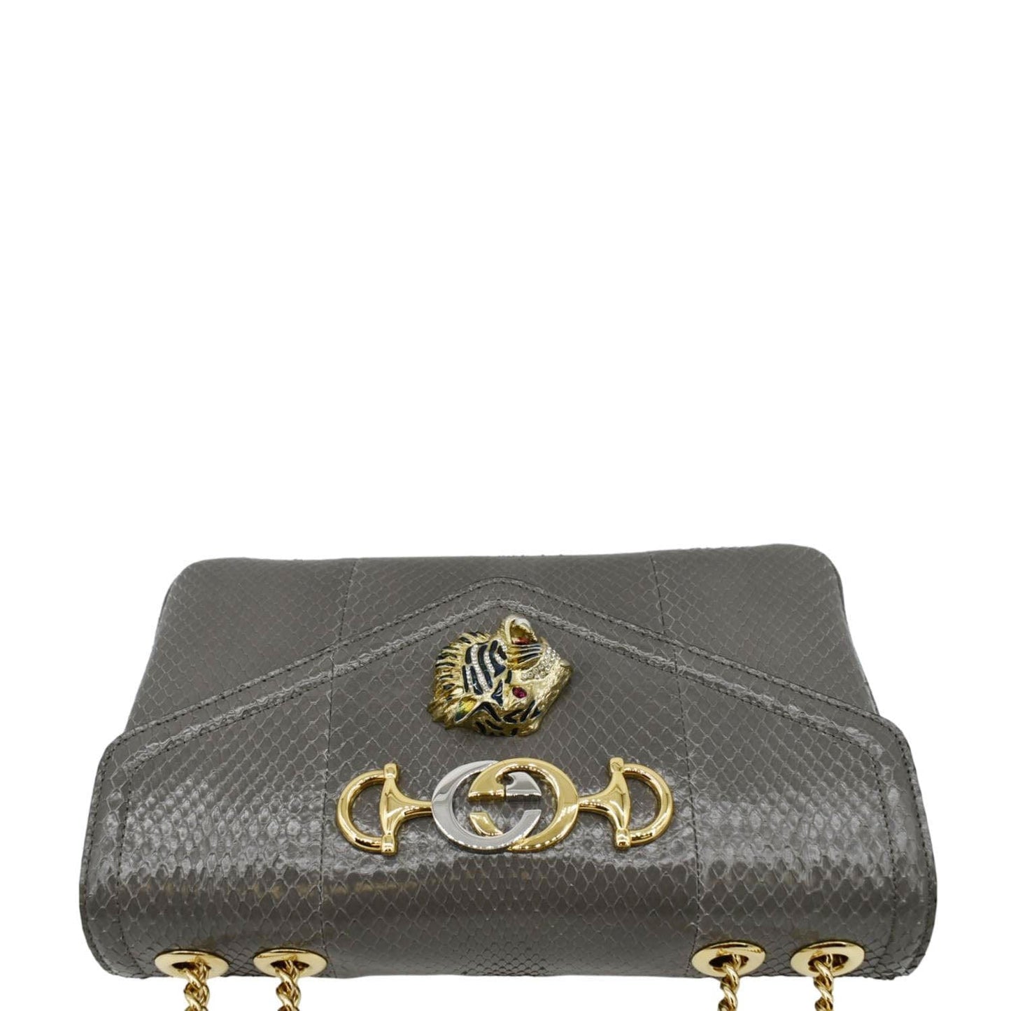 GUCCI Rajah Medium Leather Chain Shoulder Bag Grey 537241
