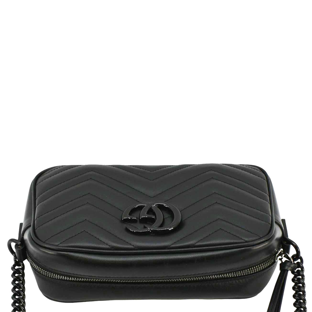 GUCCI GG Marmont Matelasse Chevron Leather Camera Crossbody Bag Black 447632